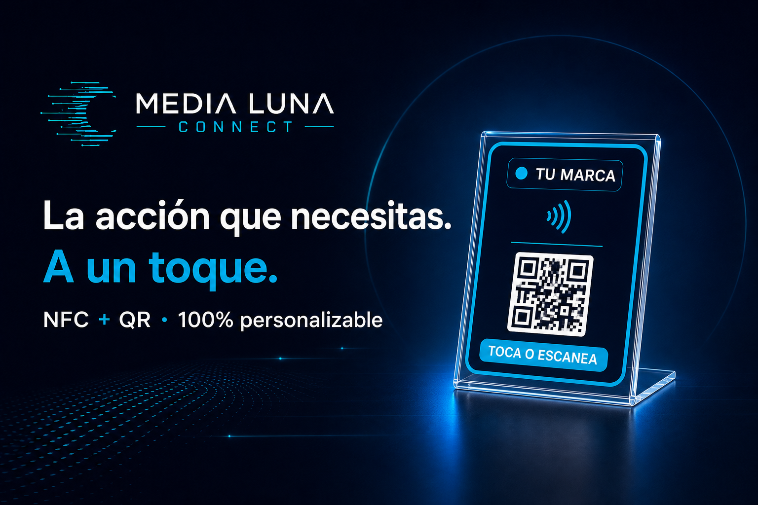 Stand personalizado Media Luna Connect con NFC y código QR